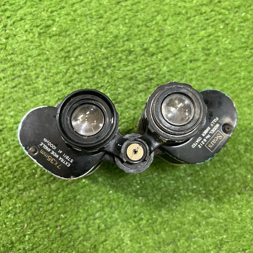 Vintage Sears Discoverer Binoculars 6212 in Case Black Extra Wide Angle 7x35